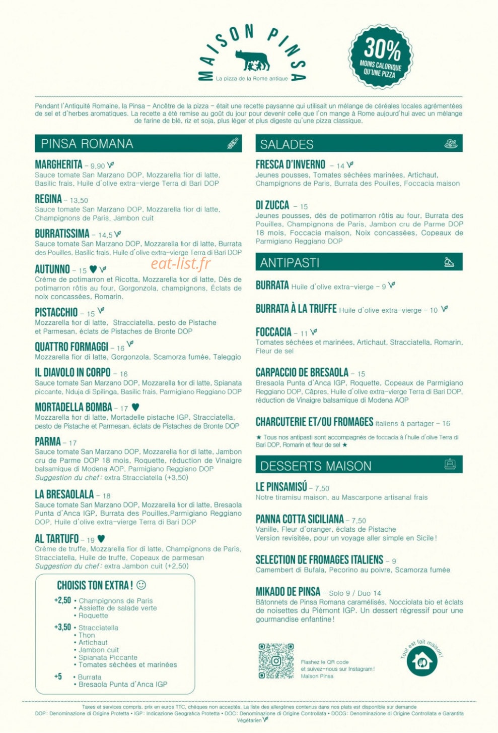 Maison Pinsa — carte page 1