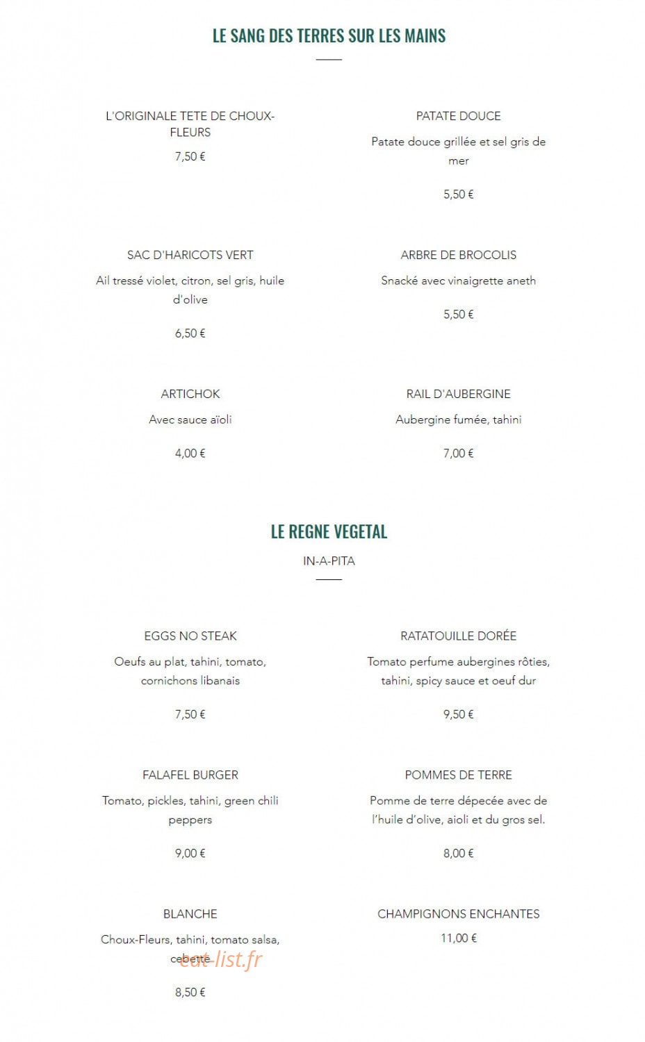 Miznon — carte page 1