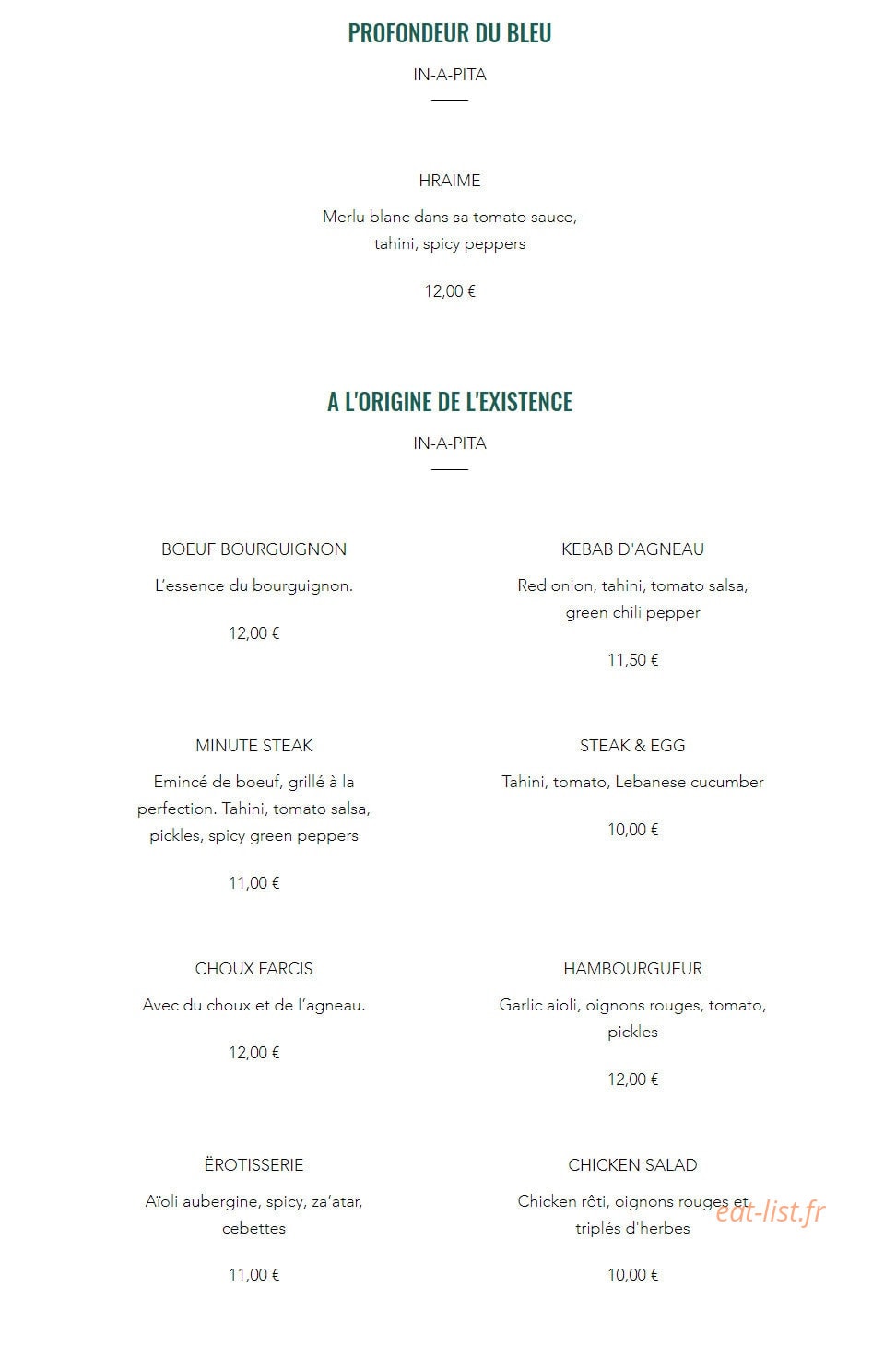 Miznon — carte page 2