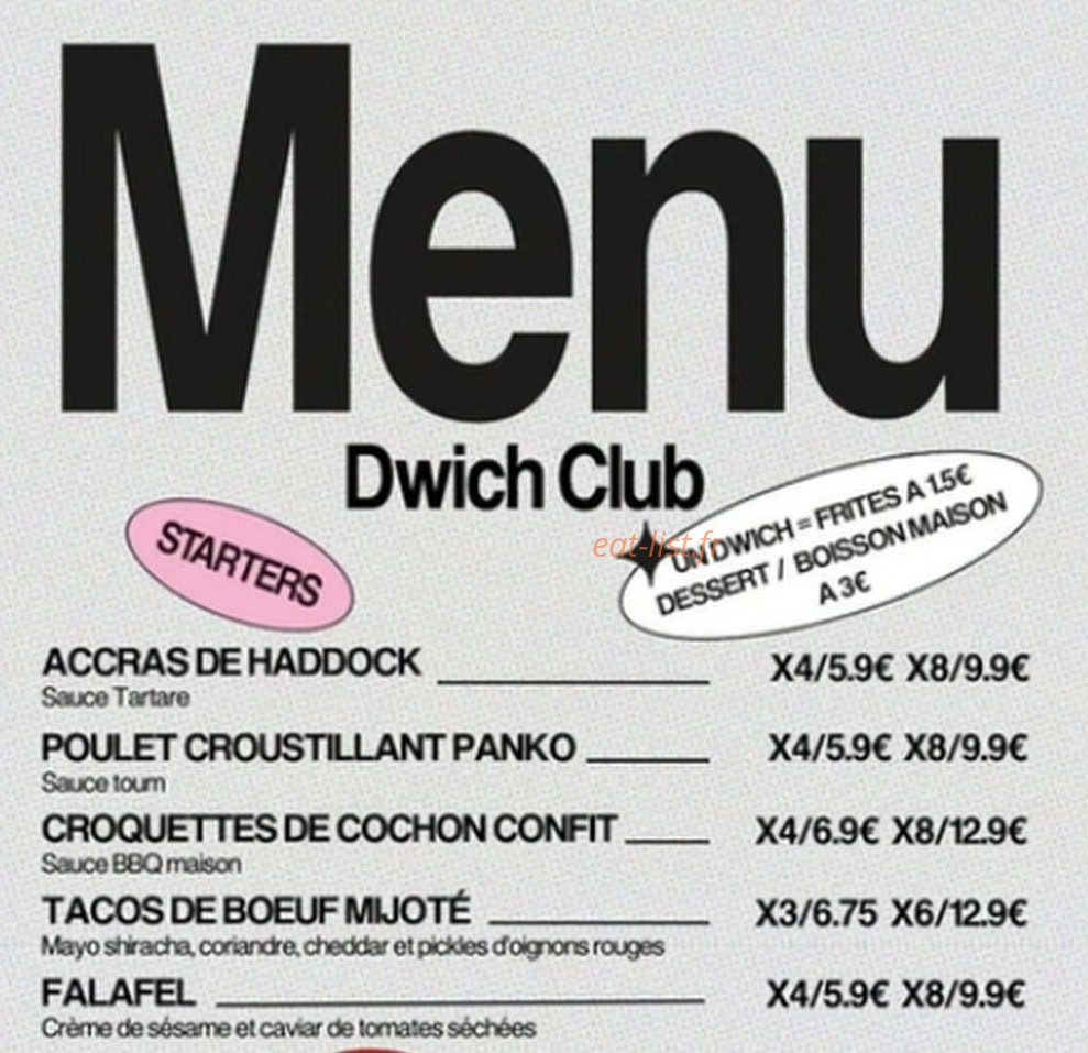 Musa Dwich Club — carte page 1