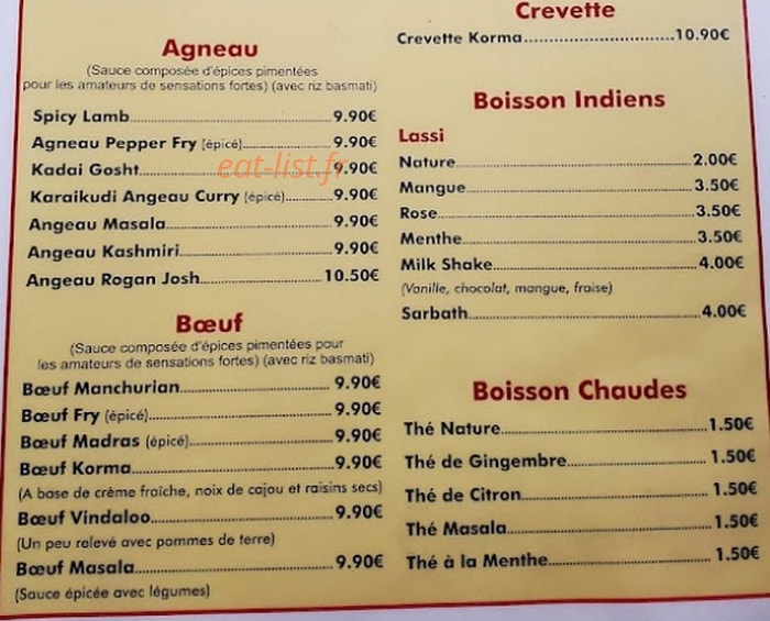 Naina Restaurant — carte page 2