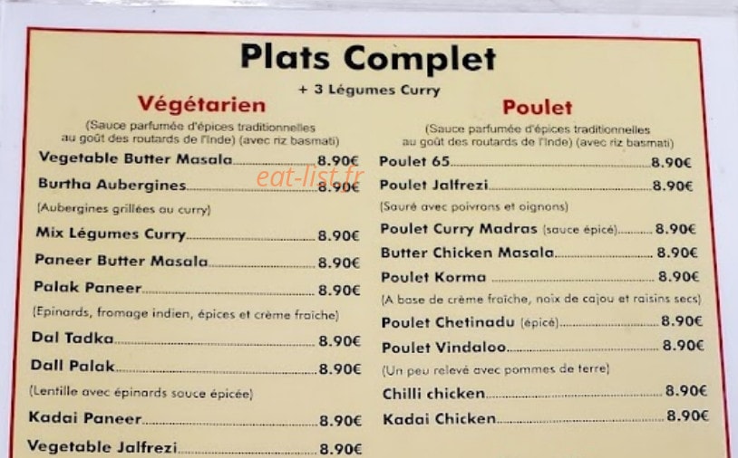 Naina Restaurant — carte page 1