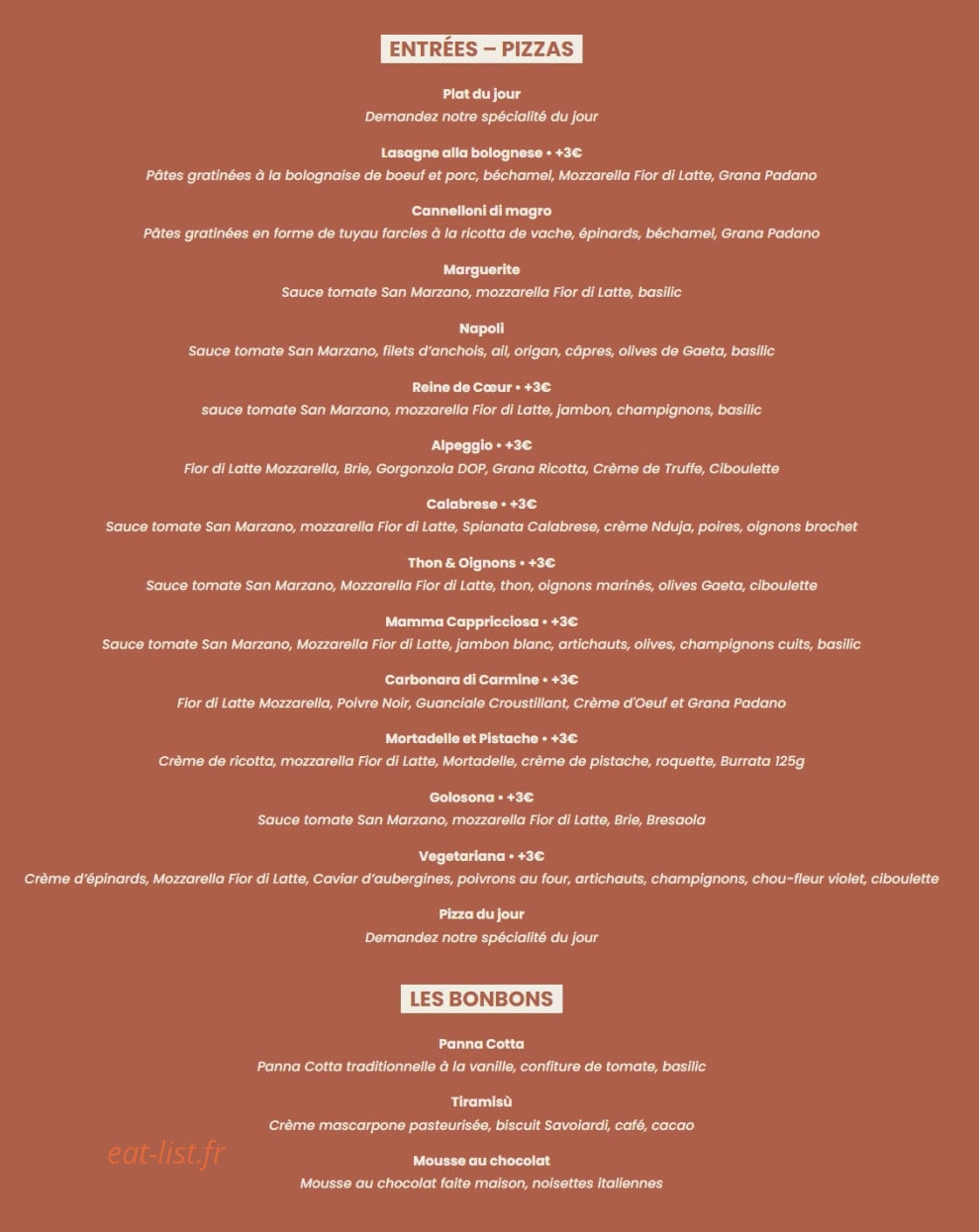 Ottobre Pizzeria — carte page 2