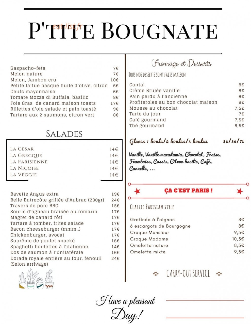 P'tite Bougnate — carte page 1
