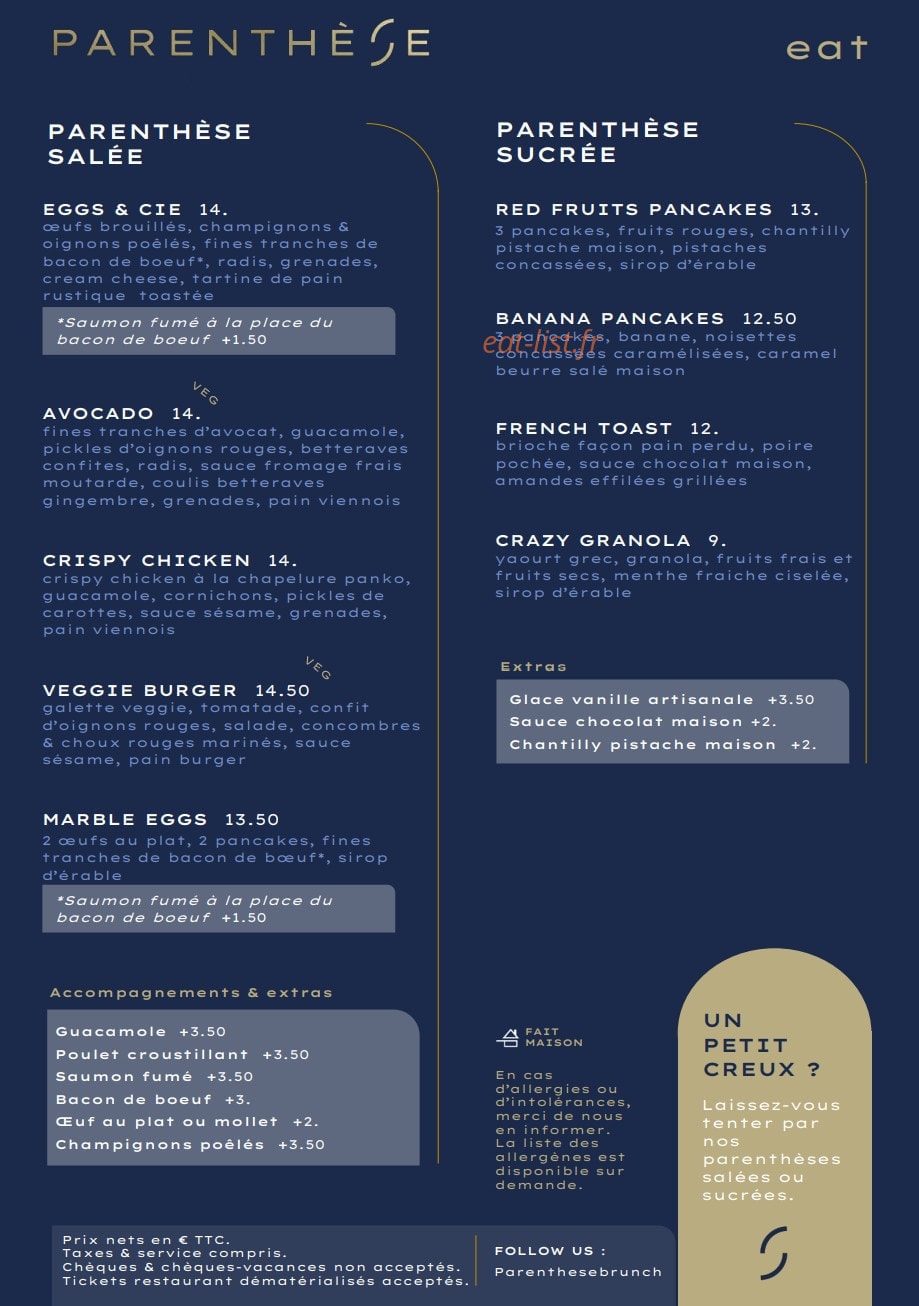 Parenthèse eat & drink — carte page 1