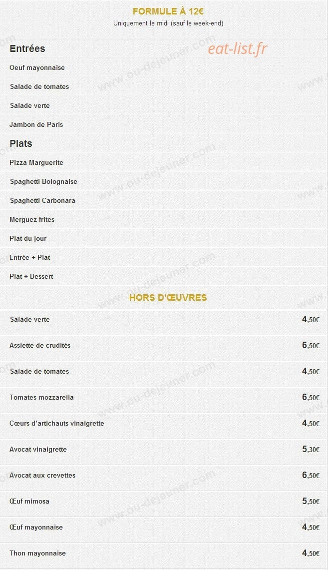 Pizzeria La Grange — carte page 1