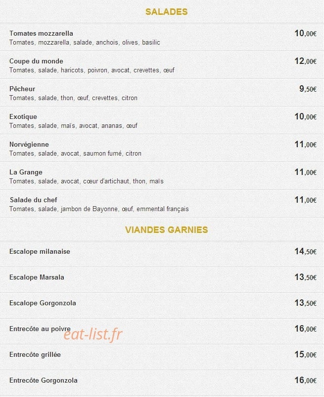 Pizzeria La Grange — carte page 2