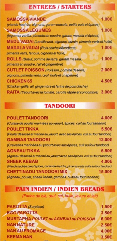 Restaurant Chettinadu — carte page 2