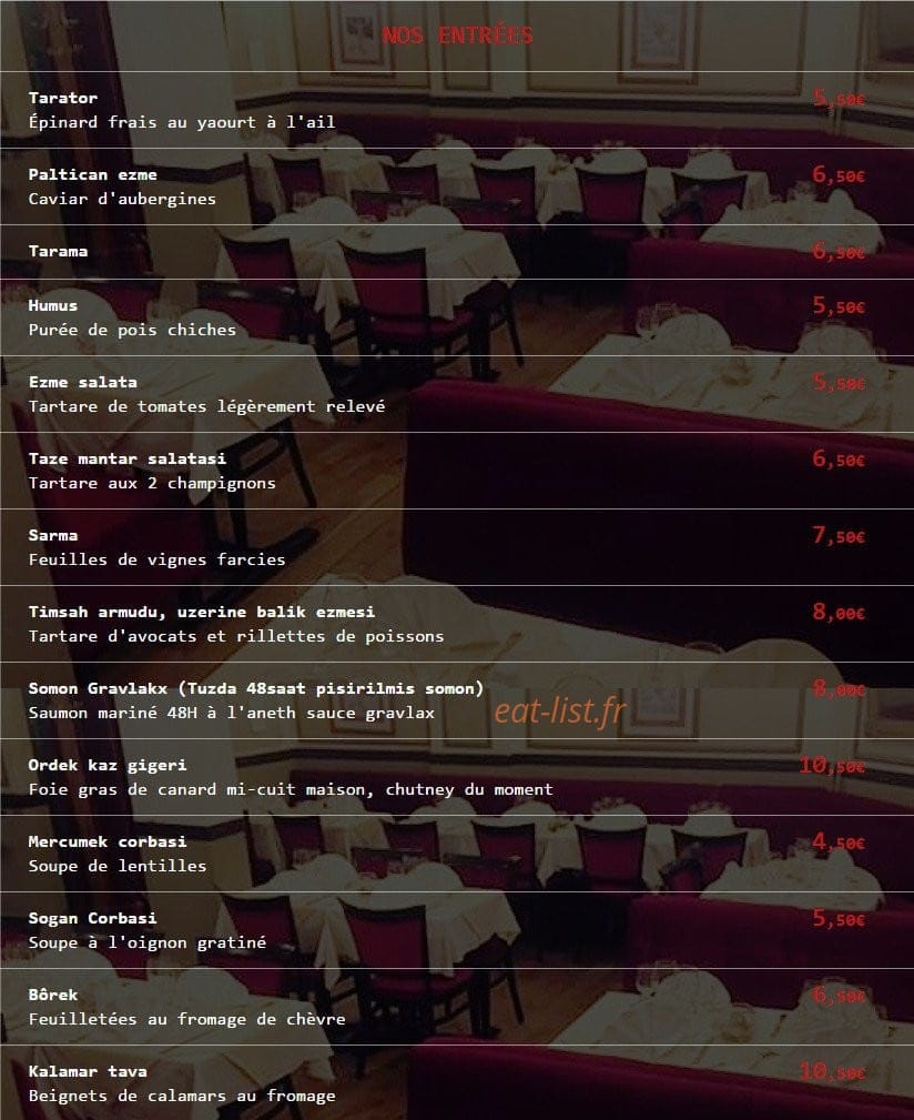 Restaurant Derya — carte page 1
