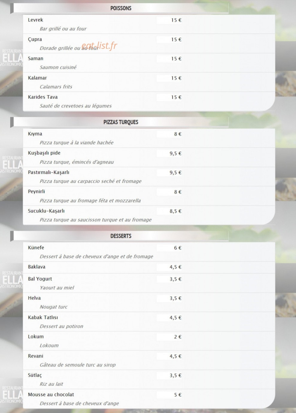 Restaurant Ella — carte page 3