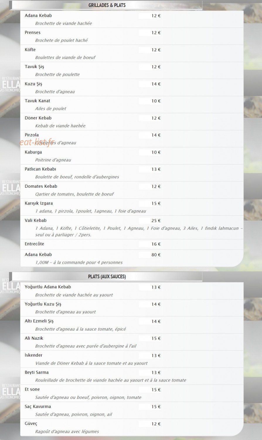 Restaurant Ella — carte page 2