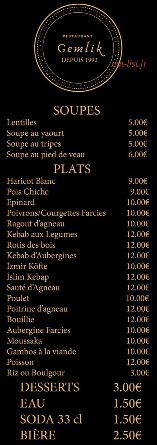 Restaurant Gemlik — carte page 1