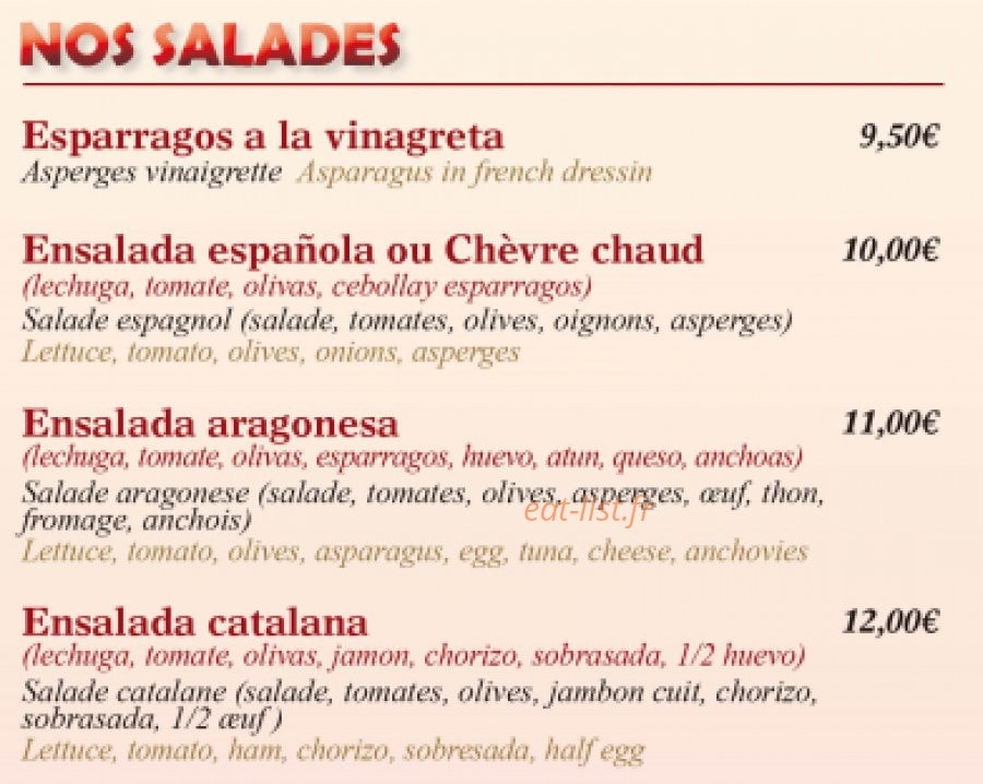 Restaurant La Paella — carte page 2