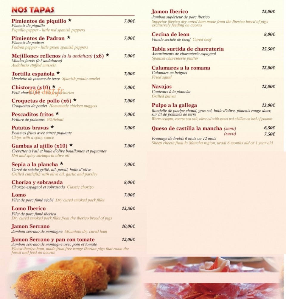 Restaurant La Paella — carte page 1