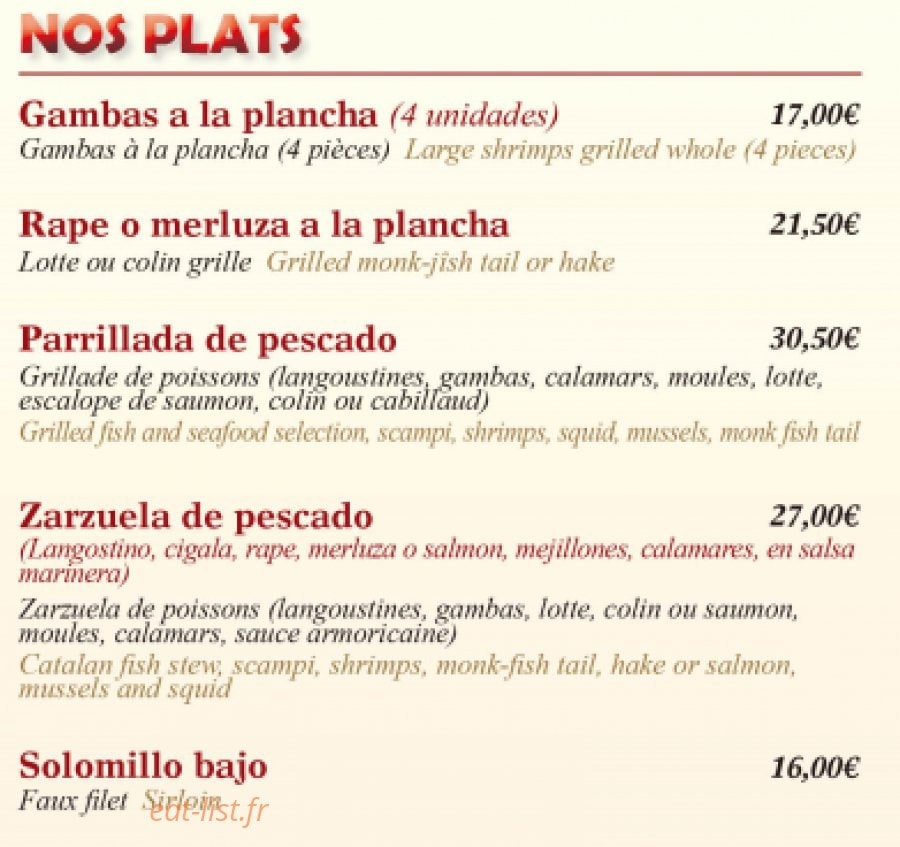Restaurant La Paella — carte page 3