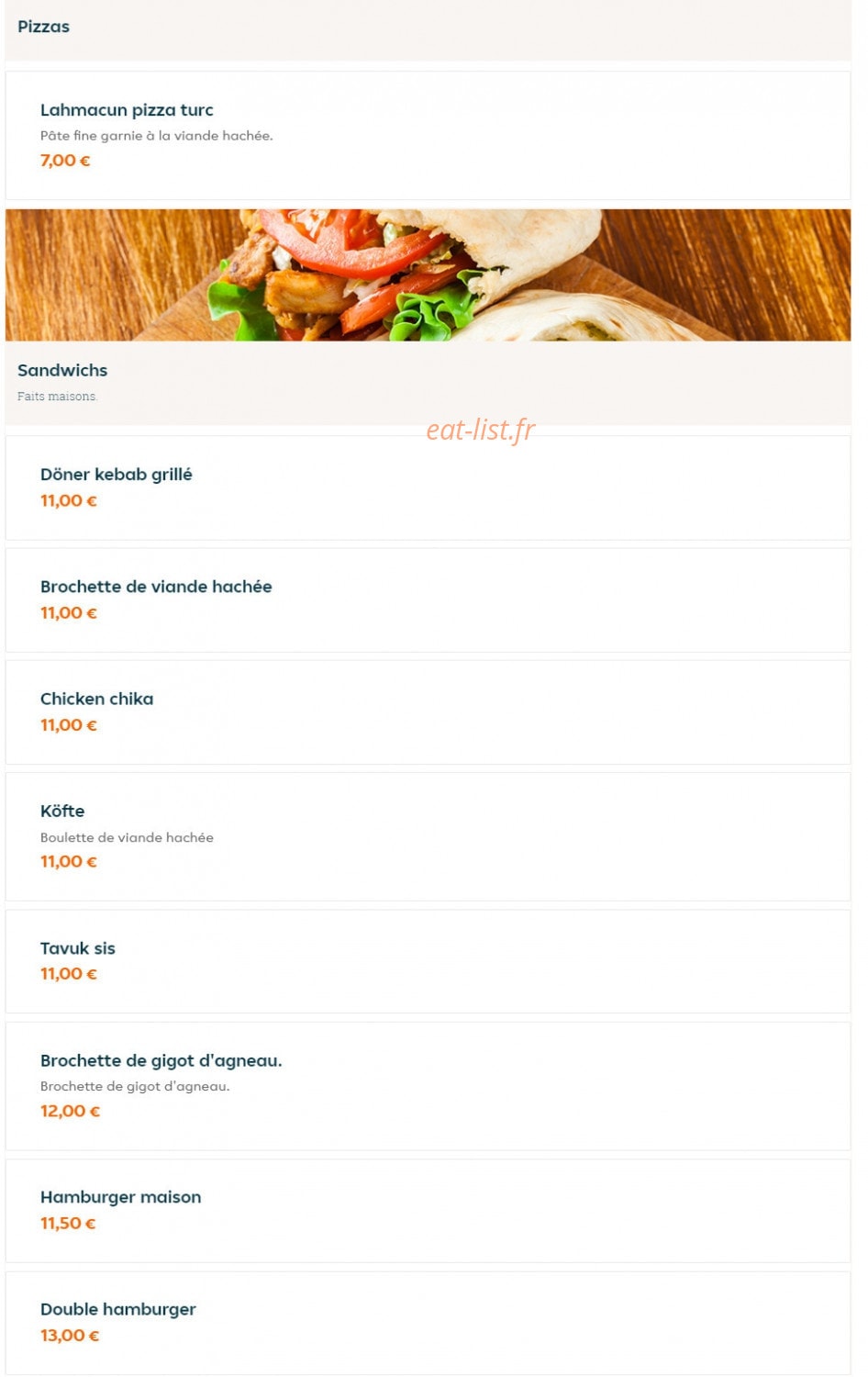 Restaurant Mavi — carte page 2