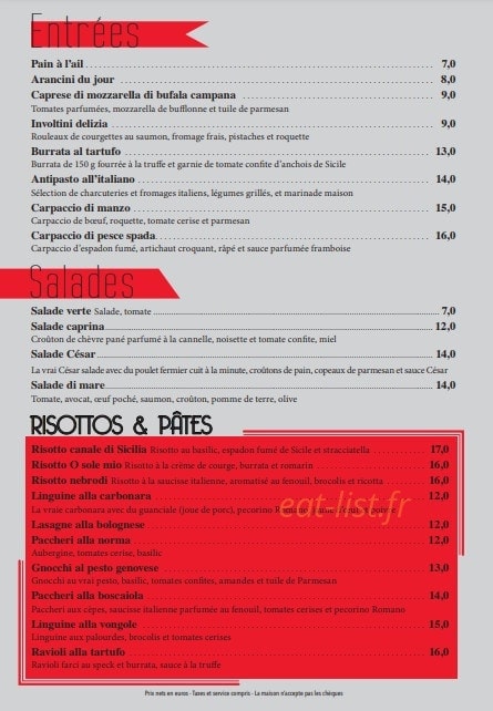 Ristorante Adaggio — carte page 1