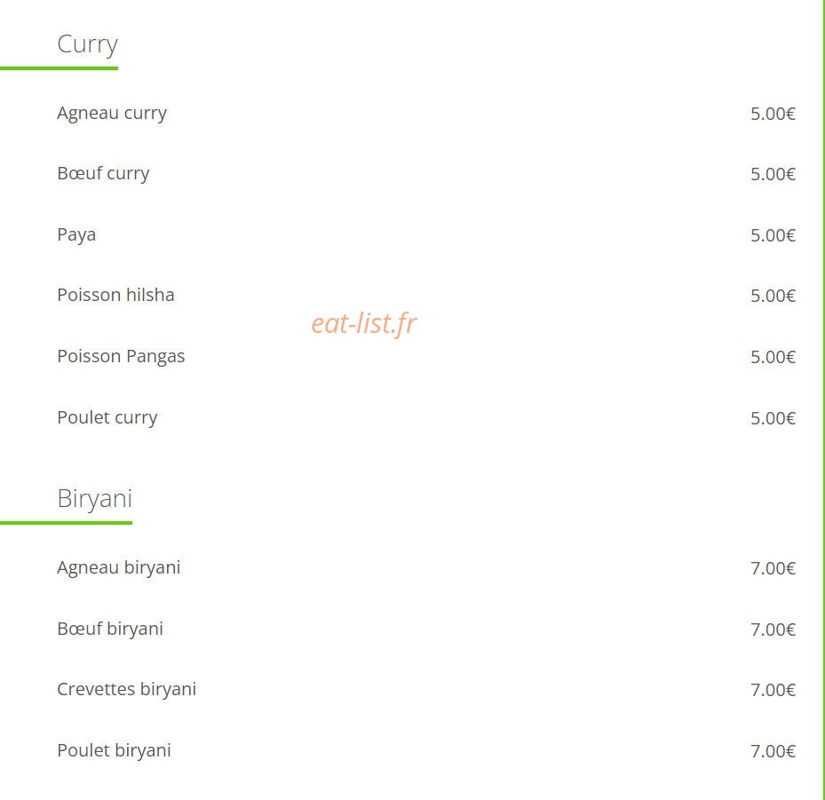 Shah Restaurant — carte page 1