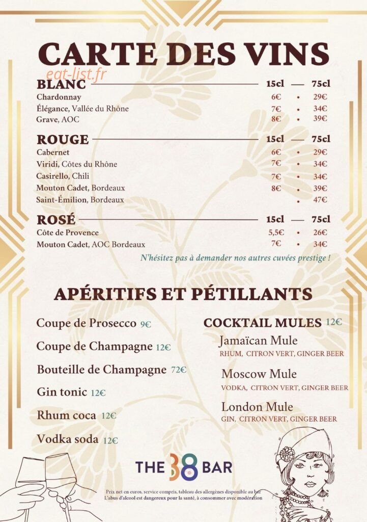 The 38 Bar — carte page 2