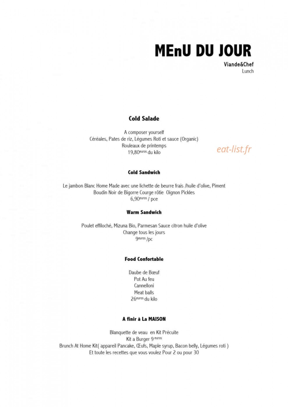 Viande & Chef — carte page 1