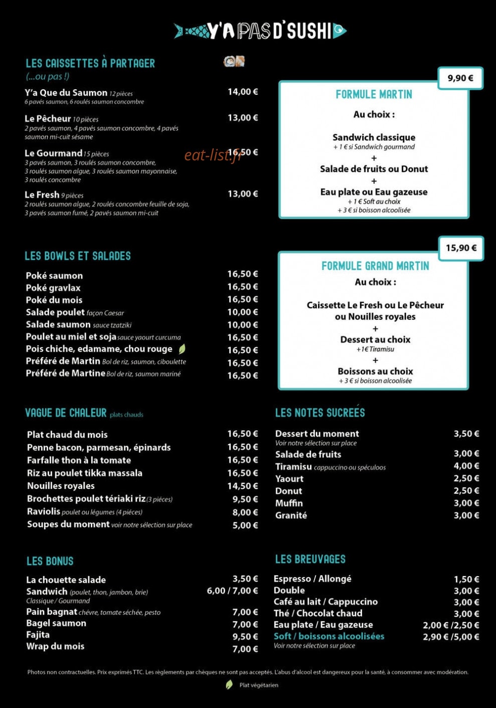 Y'a Pas d'Sushi — carte page 1