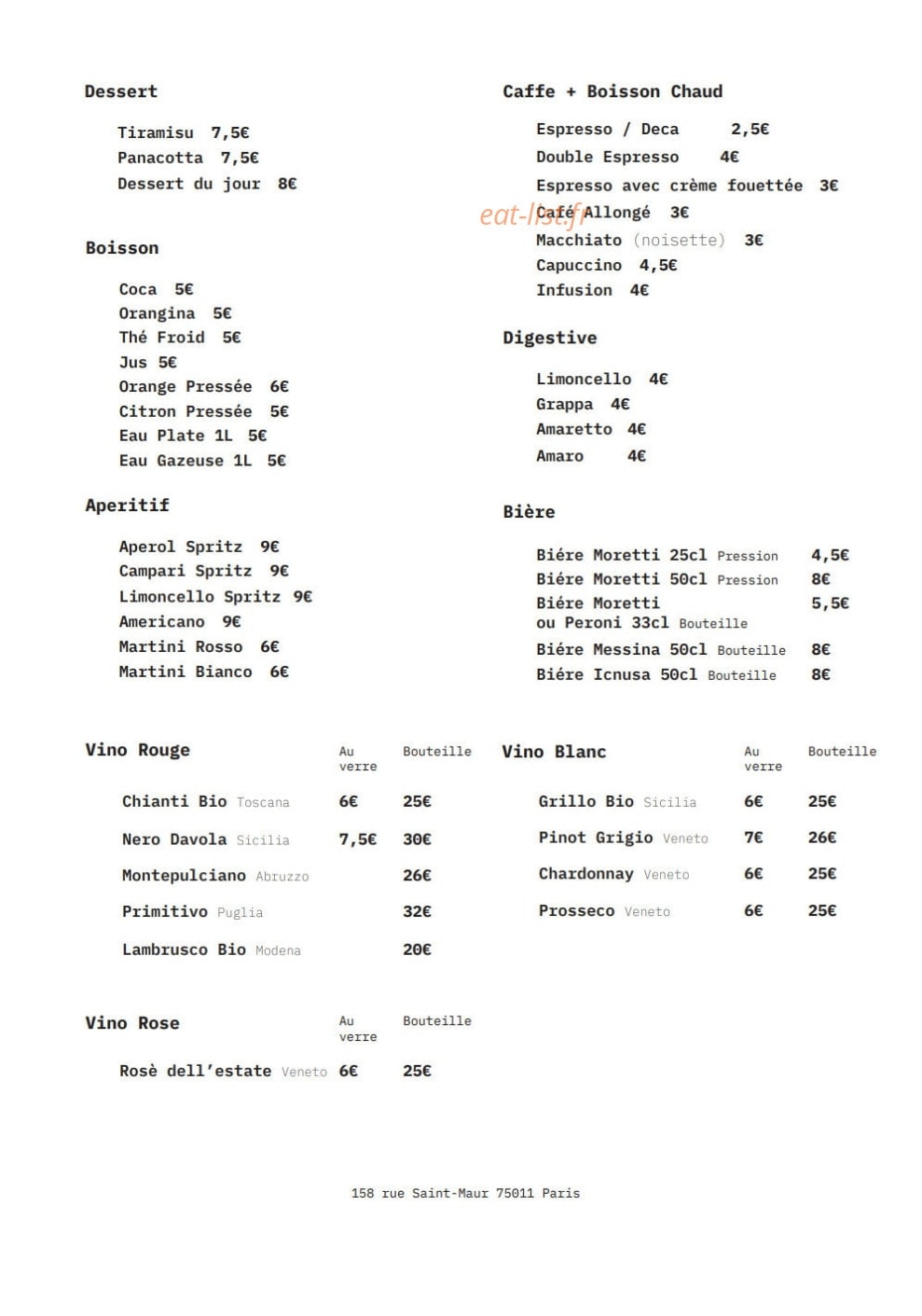 A Smorfia Pizzeria — carte page 4
