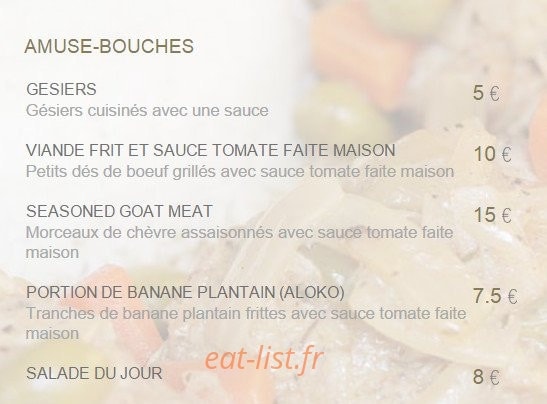African Kitchen Paris — carte page 1