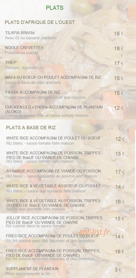 African Kitchen Paris — carte page 2