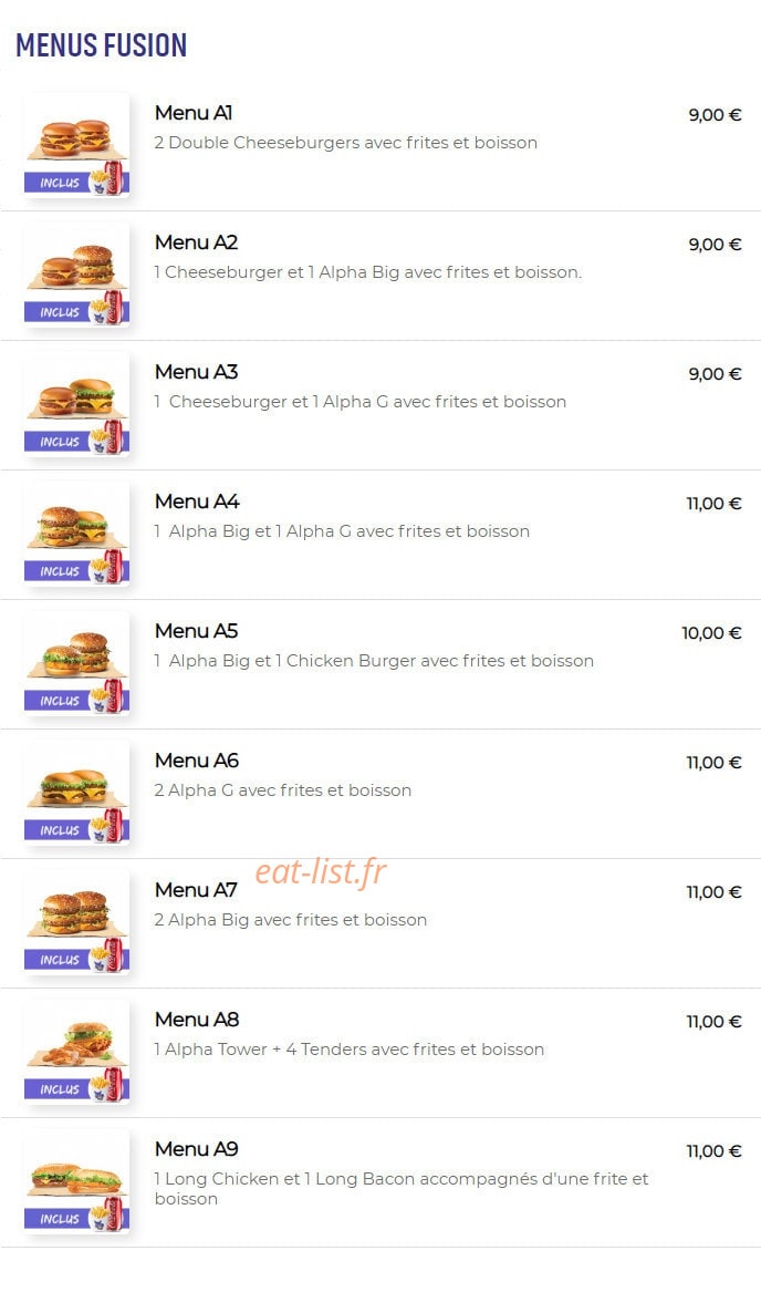 Alpha burger — carte page 1