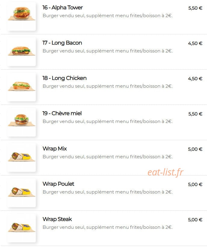 Alpha burger — carte page 4