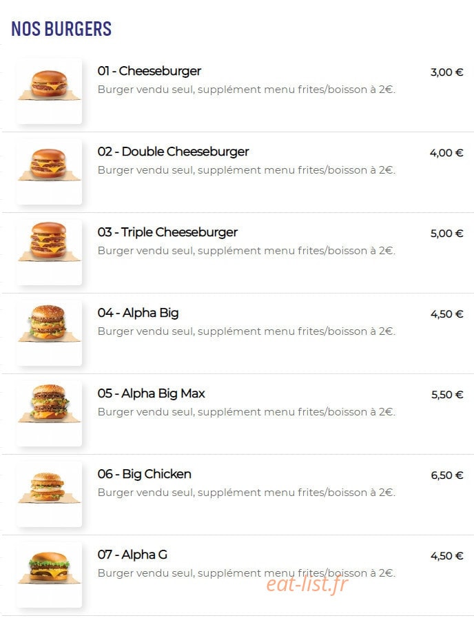 Alpha burger — carte page 2