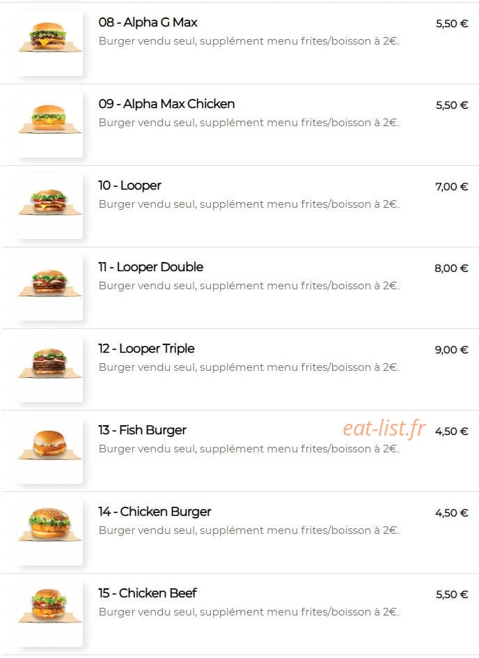 Alpha burger — carte page 3