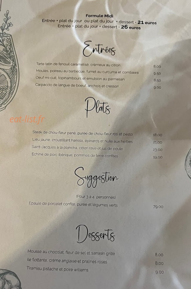 Arlette Bistro — carte page 1