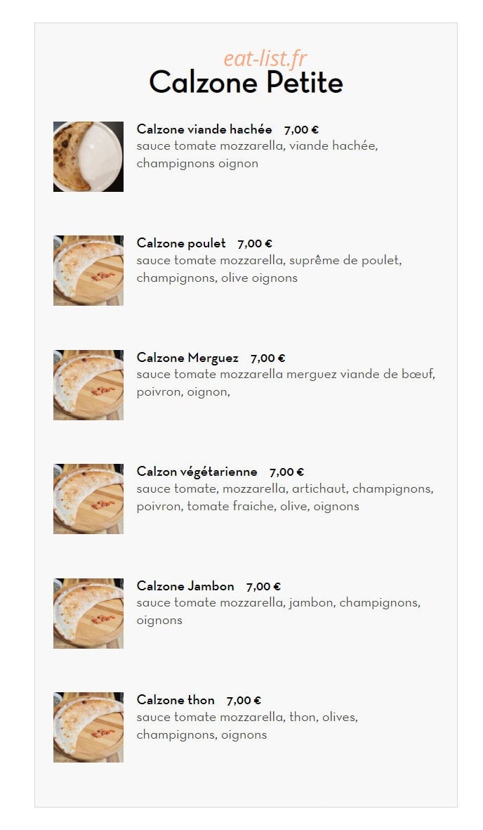 Artisanal pizza — carte page 7
