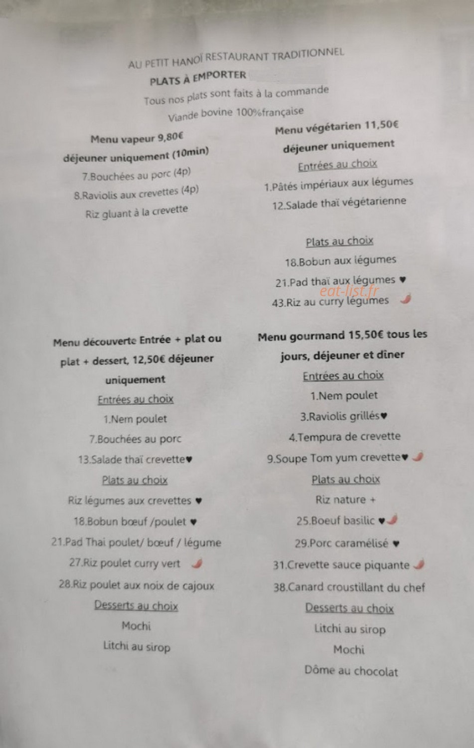 Au Petit Hanoï — carte page 1