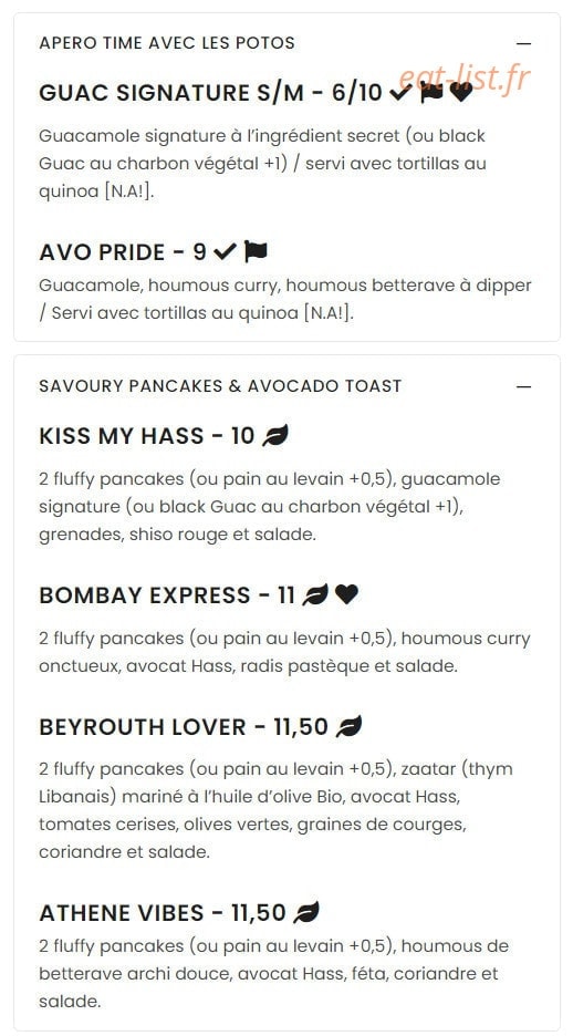 Avocateria — carte page 1