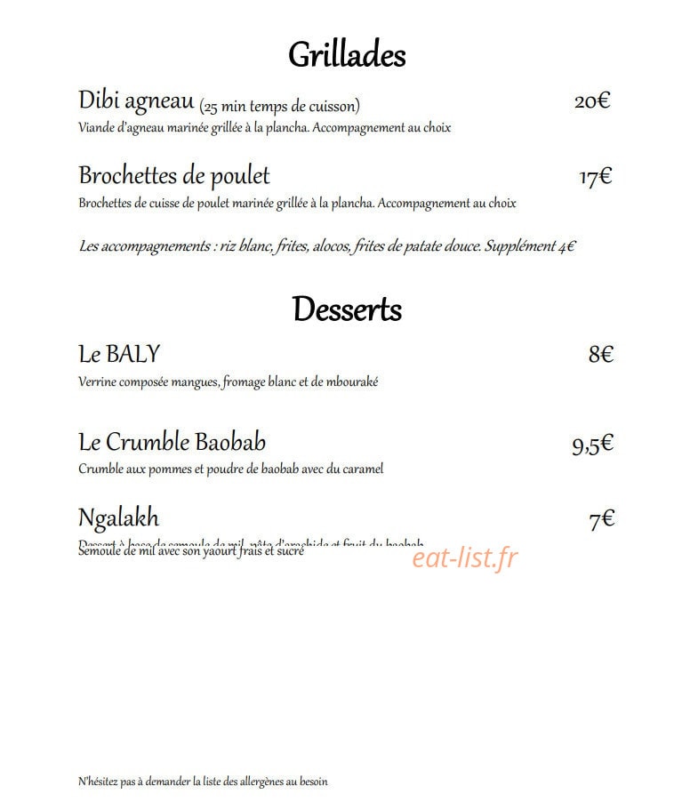 Baly Restaurant — carte page 2