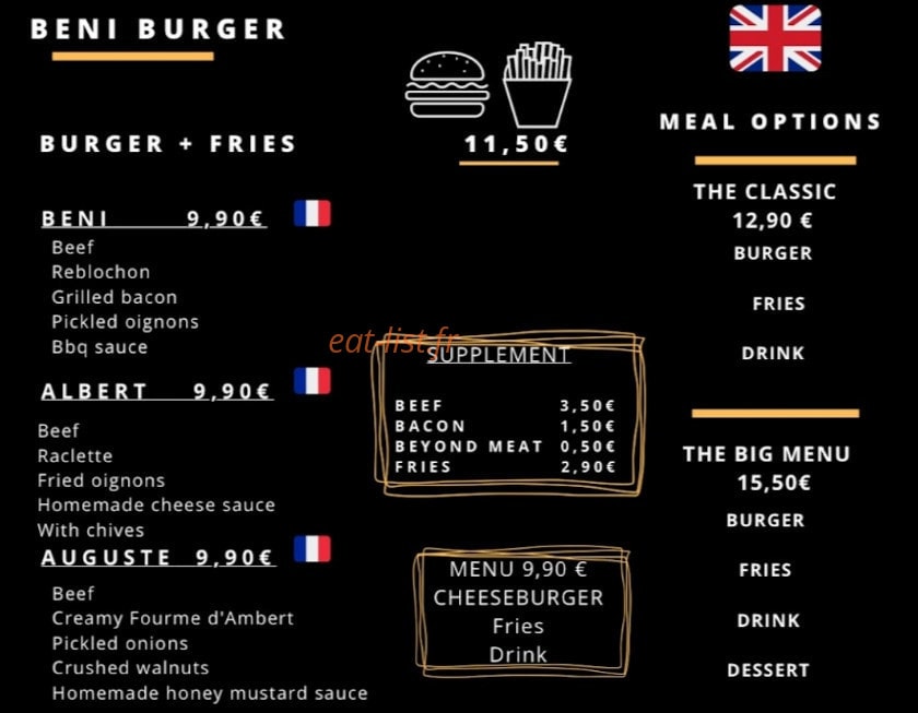 Beni Wagyu Burger — carte page 1