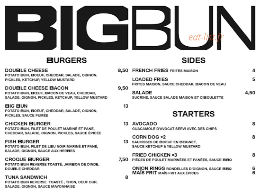 Big Bun — carte page 1