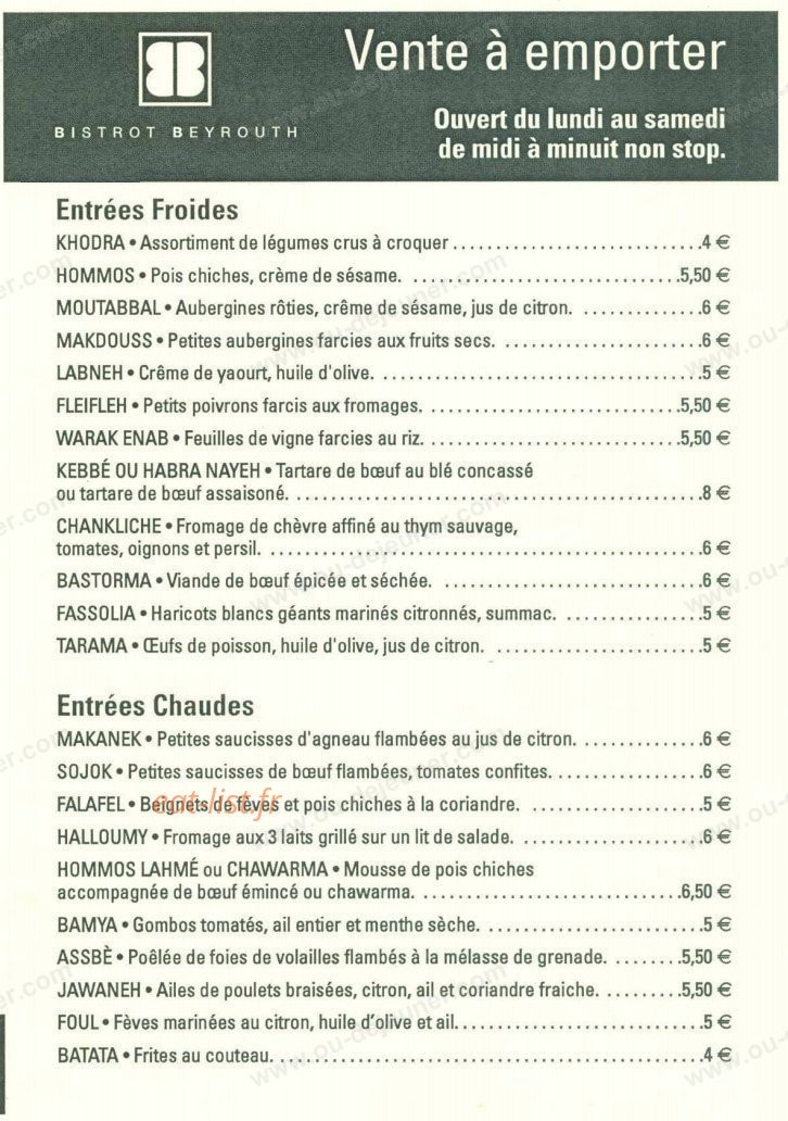 Bistrot Beyrouth — carte page 1
