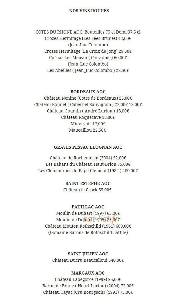 Bistrot les Sans Culottes — carte page 2