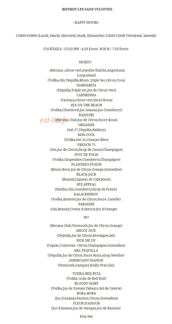 Bistrot les Sans Culottes — carte page 4