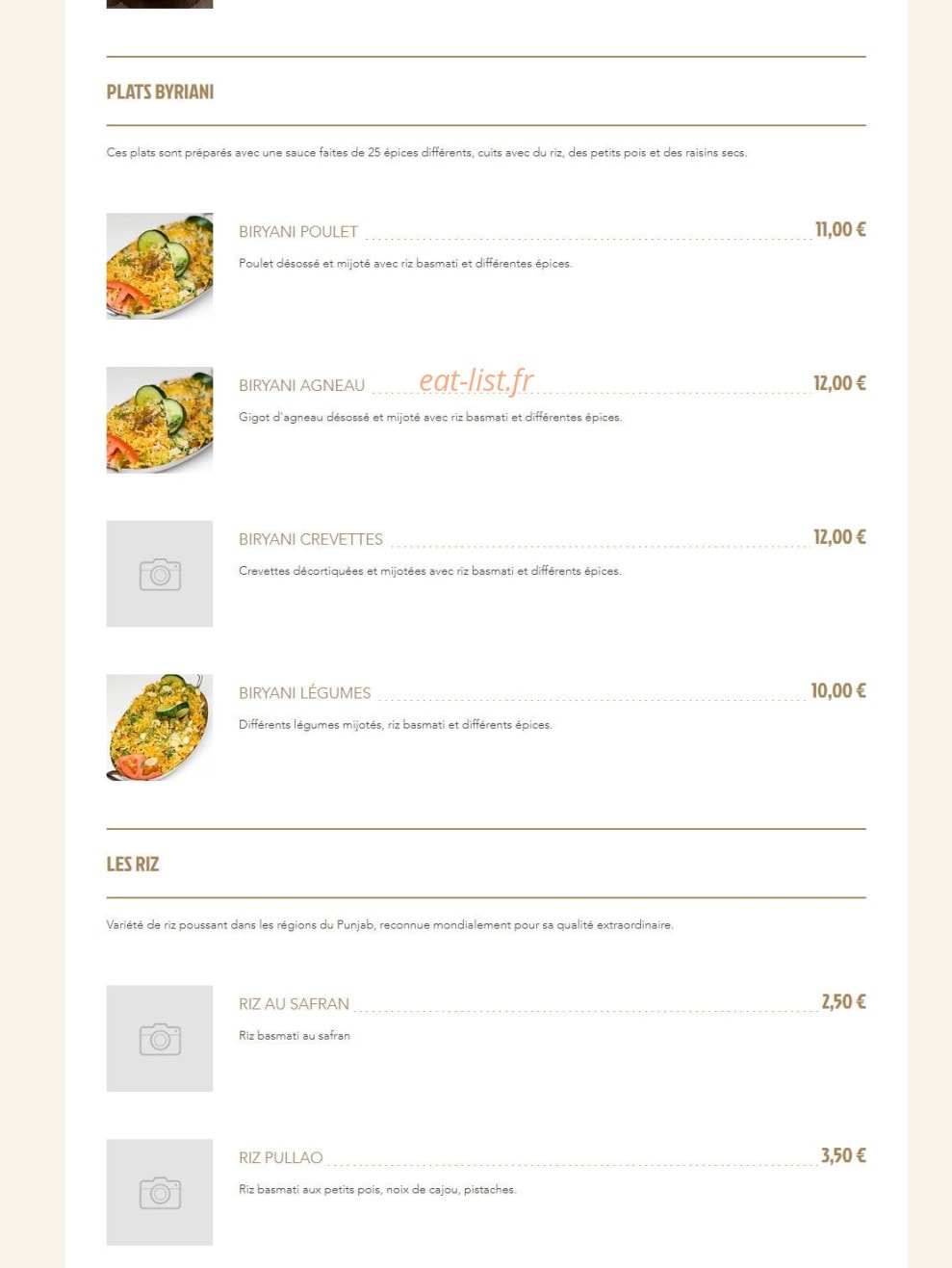 Bombay Curry — carte page 8