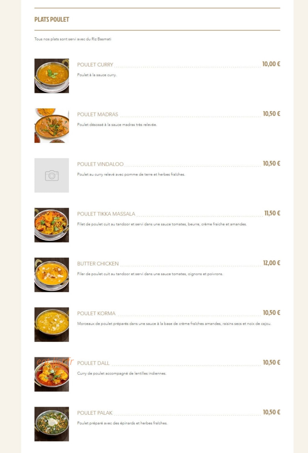 Bombay Curry — carte page 4