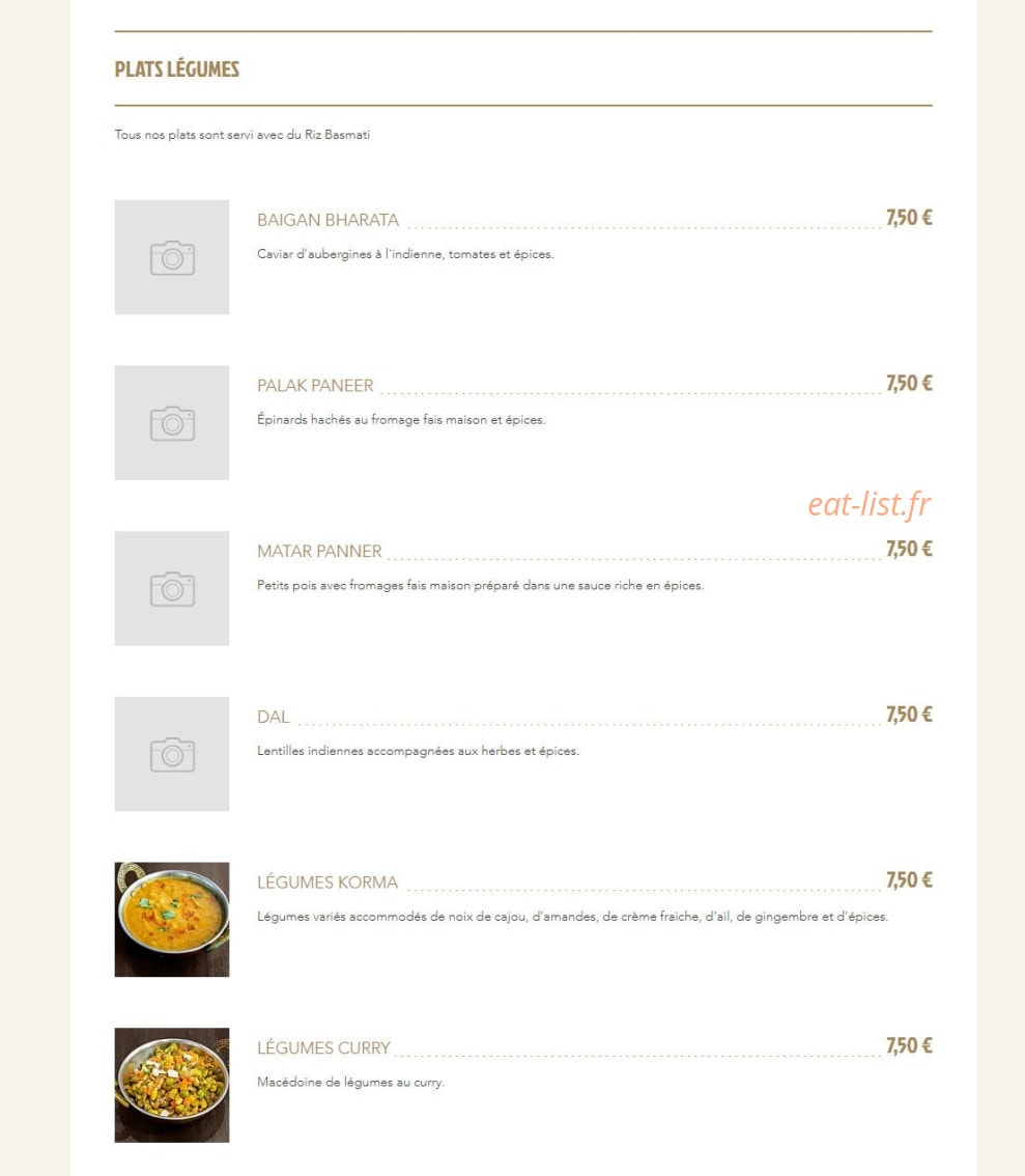 Bombay Curry — carte page 7
