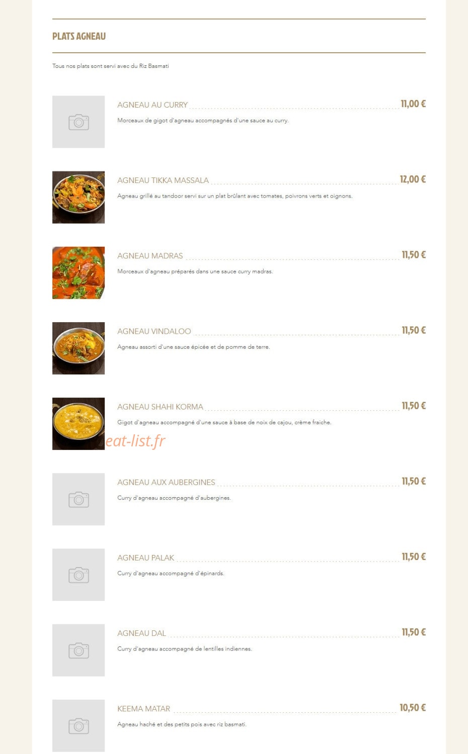 Bombay Curry — carte page 5