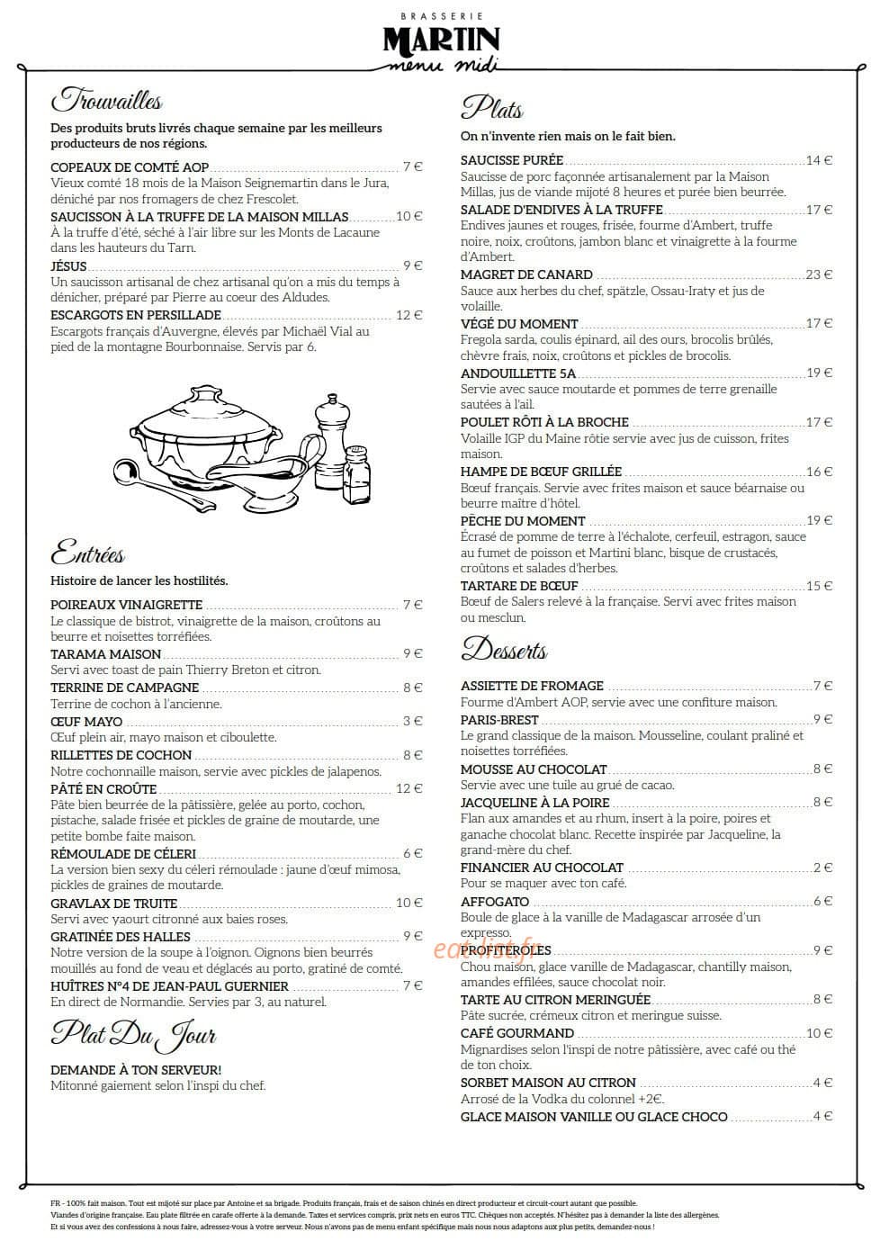 Brasserie Martin — carte page 1