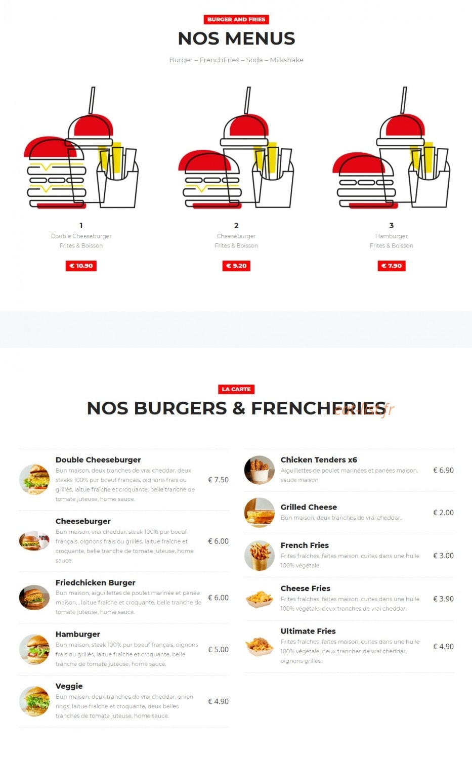 Burger and Fries — carte page 1