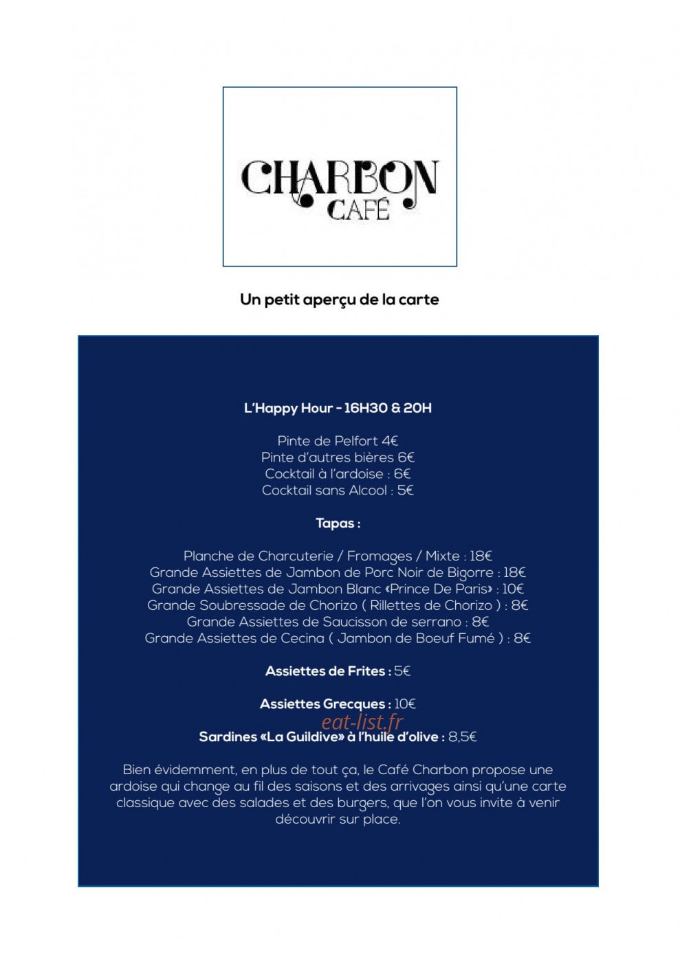 Café Charbon — carte page 1