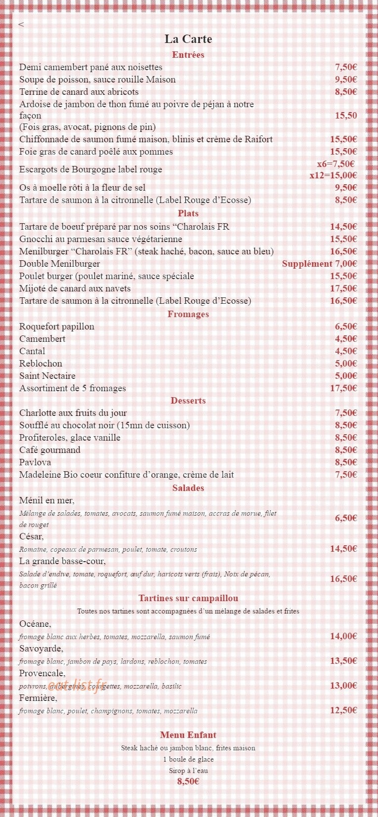 Café Menilmontant — carte page 1